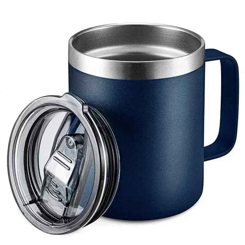 12oz Coffee Mug with Handle Sliding Lid,Stainless Steel Travel Tumbler Cup Double Insulated Camping Cup for Hot & Cold Drink Tea