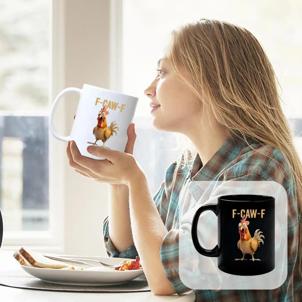Coffee Mug Ceramic Funny F-Caw-F Chicken FCAWF Coffee Cup Mugs Farmhouse Themed Mug Animal Tea Cup Christmas Gift For Friends