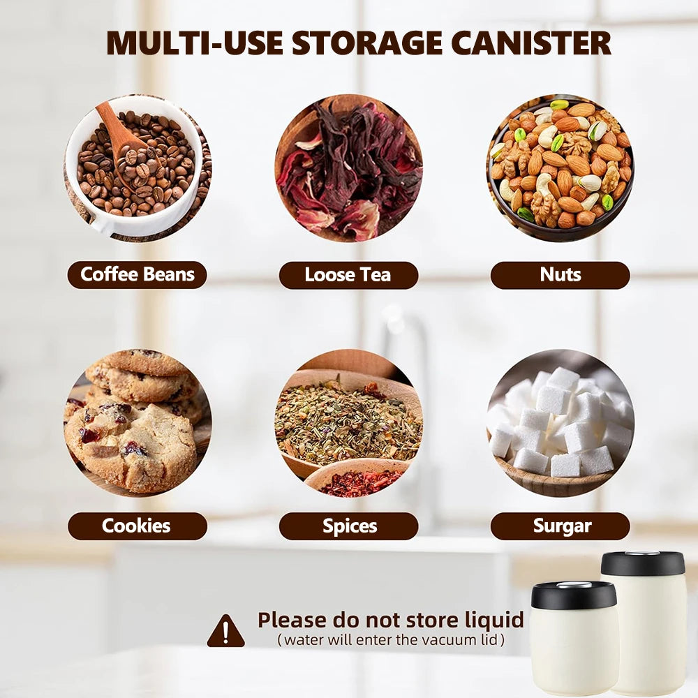 Coffee Sealed Can Stainless Steel Manual Vacuum Storage Container Jar Canister for Coffee Beans Outdoor Camping Kitchen Barista