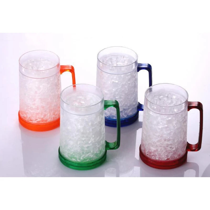 Freezer Ice Beer Mug Clear Cooling Wine Cup Double Wall Gel Frosty Beer Cup Drinking Glasses