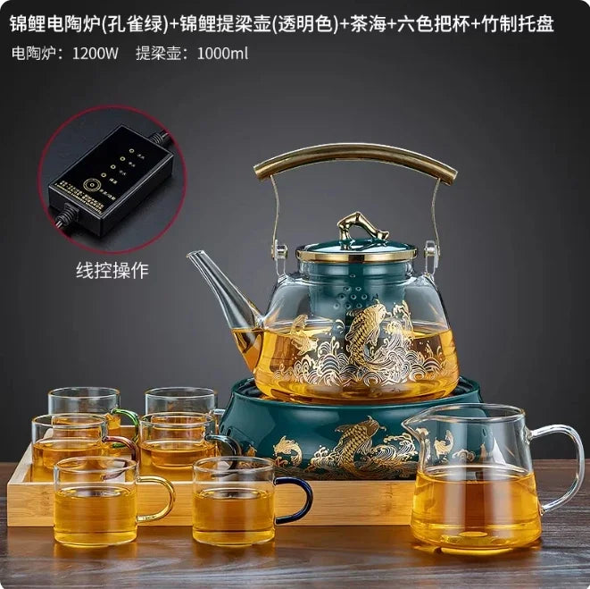 Electric Glass Teapot Kettle 220V with Induction Heating Plate for Quick Tea Water Boiling - Kitchen Tea Making Tool LYH