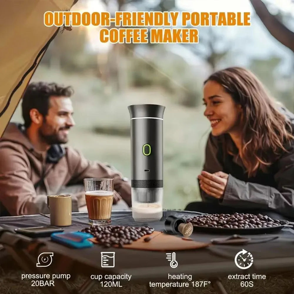 Portable Espresso Machine Mini Espresso Maker Self Heating Coffee Maker Compatible with Ground Coffee Capsule for Camping