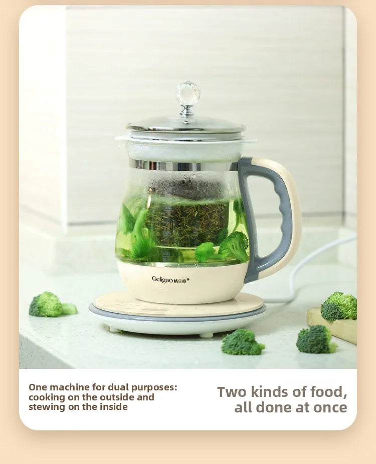220V Geligao Automatic Double Boiler Health Kettle Thick Glass Multi Function Electric Tea Maker