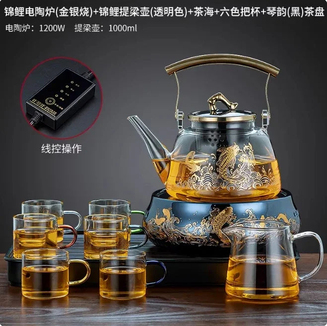 Electric Glass Teapot Kettle 220V with Induction Heating Plate for Quick Tea Water Boiling - Kitchen Tea Making Tool LYH