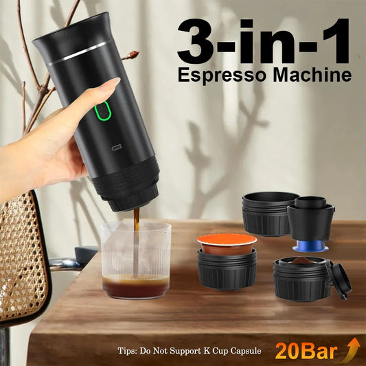 Portable Espresso Machine Mini Espresso Maker Self Heating Coffee Maker Compatible with Ground Coffee Capsule for Camping