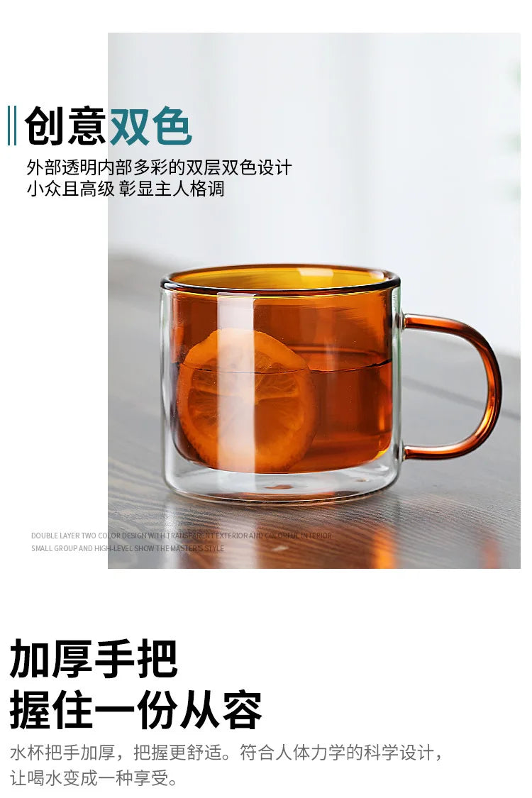 Double Wall Insulated Colorful Glass Cup Clear Espresso Coffee Mugs Handmade Beer Mug Tea Milk Whiskey Glass Cups Drinkware