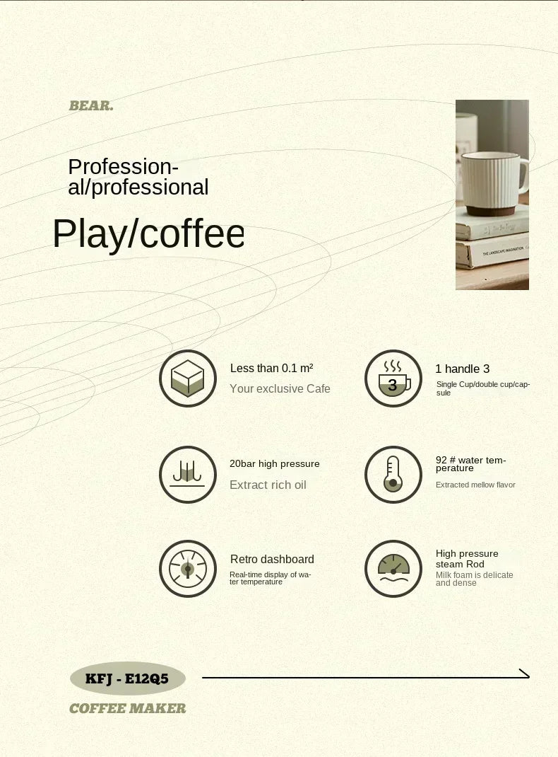 220V Bear Capsule Coffee Maker with Milk Frother, Semi-Automatic Espresso Machine CE