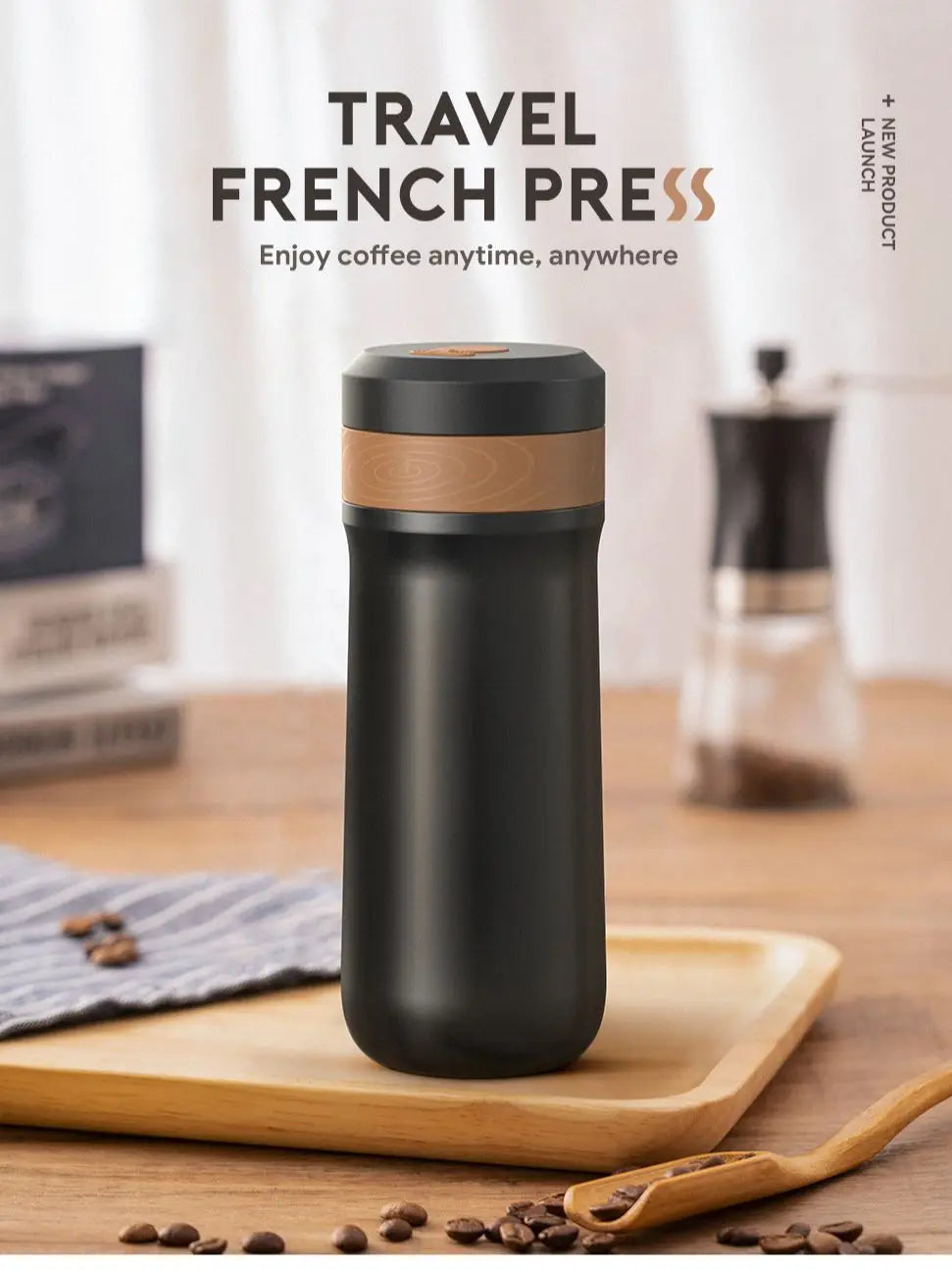 i Cafilas 12oz French Press Coffee Maker Vacuum Insulated Travel Coffee Mug Coffee Press Stainless Steel  Hot/Cold Brew