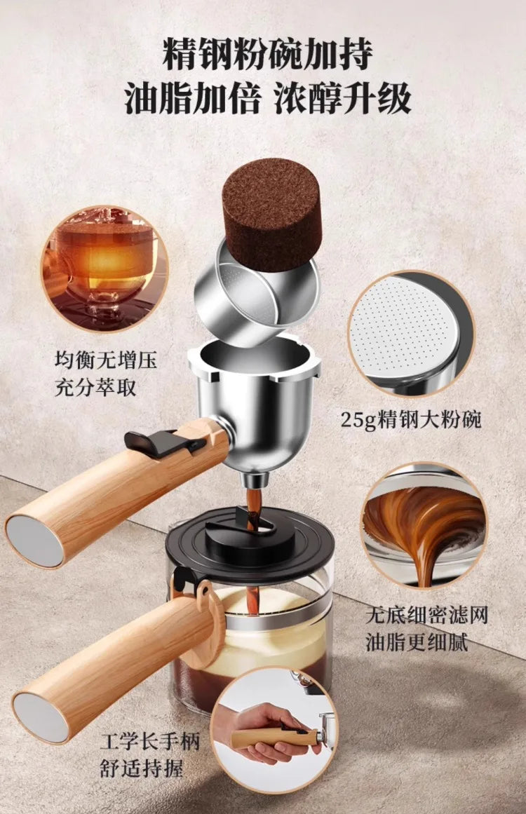 220V Bear Coffee Maker Small Home Espresso Semi Automatic Office All in One American Hand Grind Brew Machine