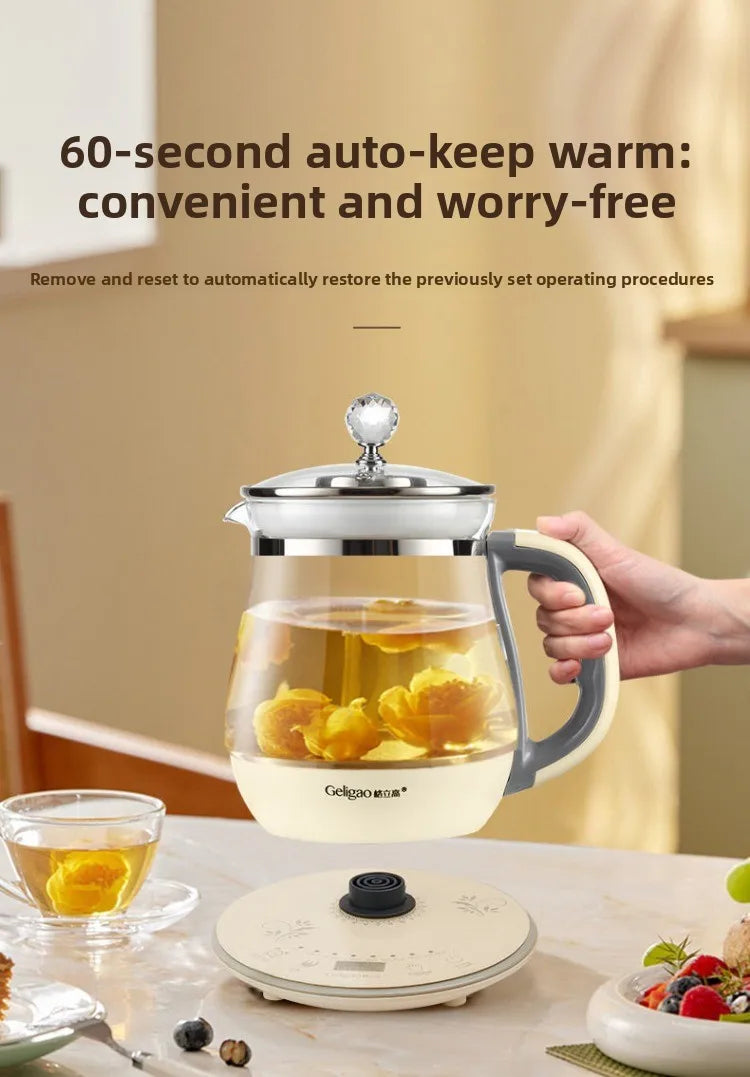 220V Geligao Automatic Double Boiler Health Kettle Thick Glass Multi Function Electric Tea Maker
