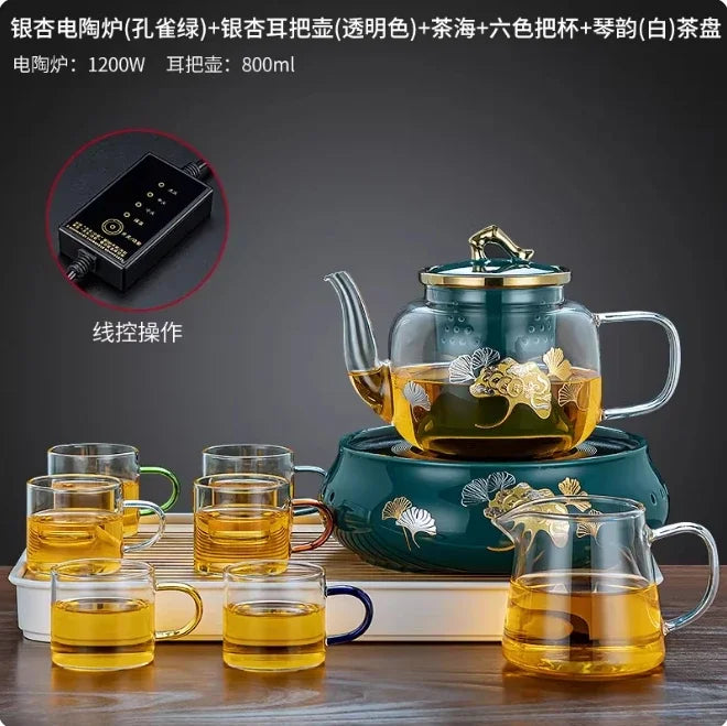 Electric Glass Teapot Kettle 220V with Induction Heating Plate for Quick Tea Water Boiling - Kitchen Tea Making Tool LYH