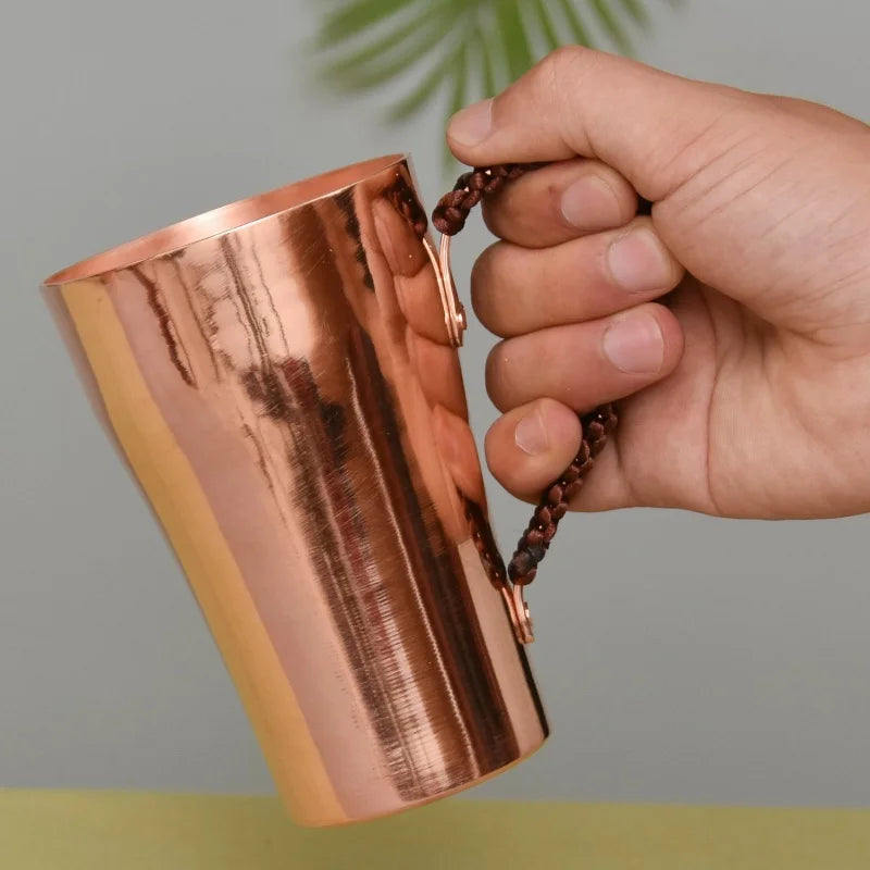 Handcrafted Pure Copper Beer Milk Mug Weave Handle Thickened Water Moscow Mule 400 ml Cup Dessert Cafe Drinkware Couple Gifts
