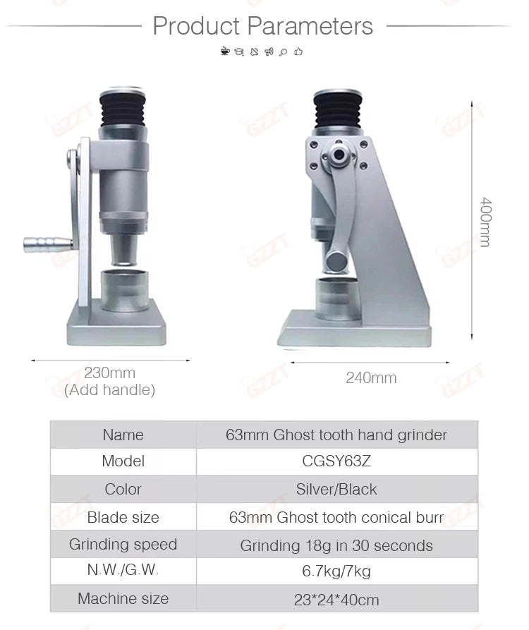GZZT Z63 Manual Coffee Grinder 8-Core 63mm Conical Burr Grinder SOE Bean Miller Espresso with Hand Crank Grinding Machine
