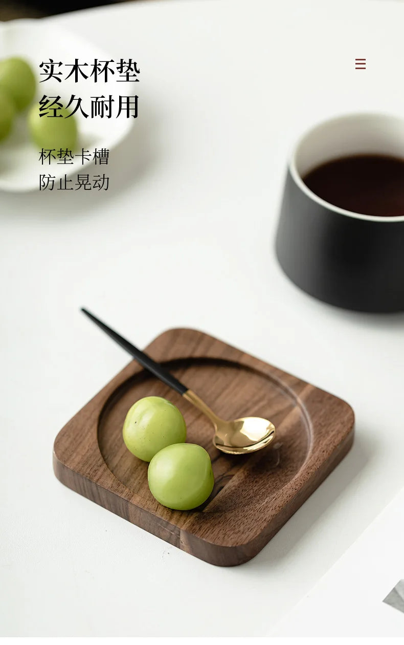 Coffee Cup Solid Wood Coaster Set Ceramic High-grade Exquisite Household Drinking Mug Milk Cup