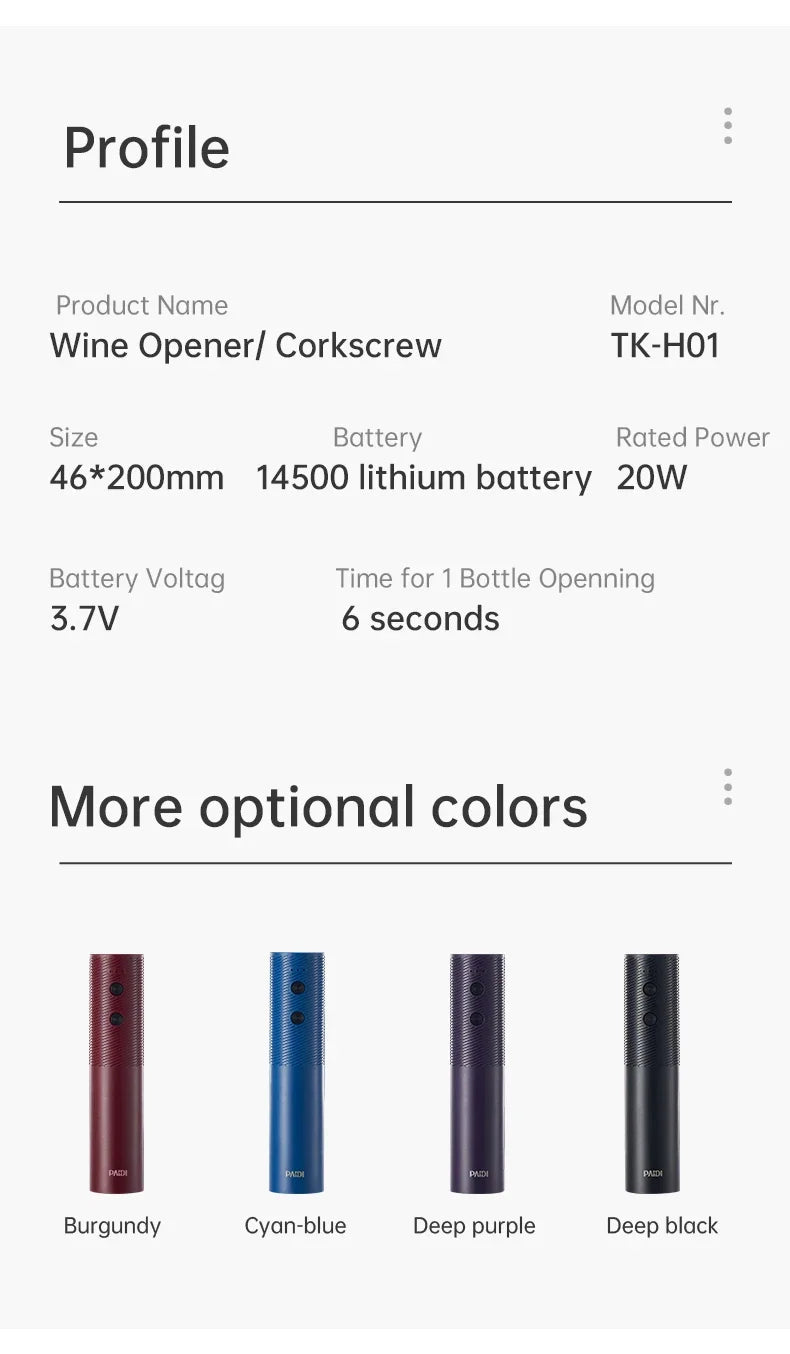 New Electric Wine Opener Portable USB Rechargeable Automatic Wine Bottle Corkscrew Cap Opener Kitchen Accessories Dropshipping