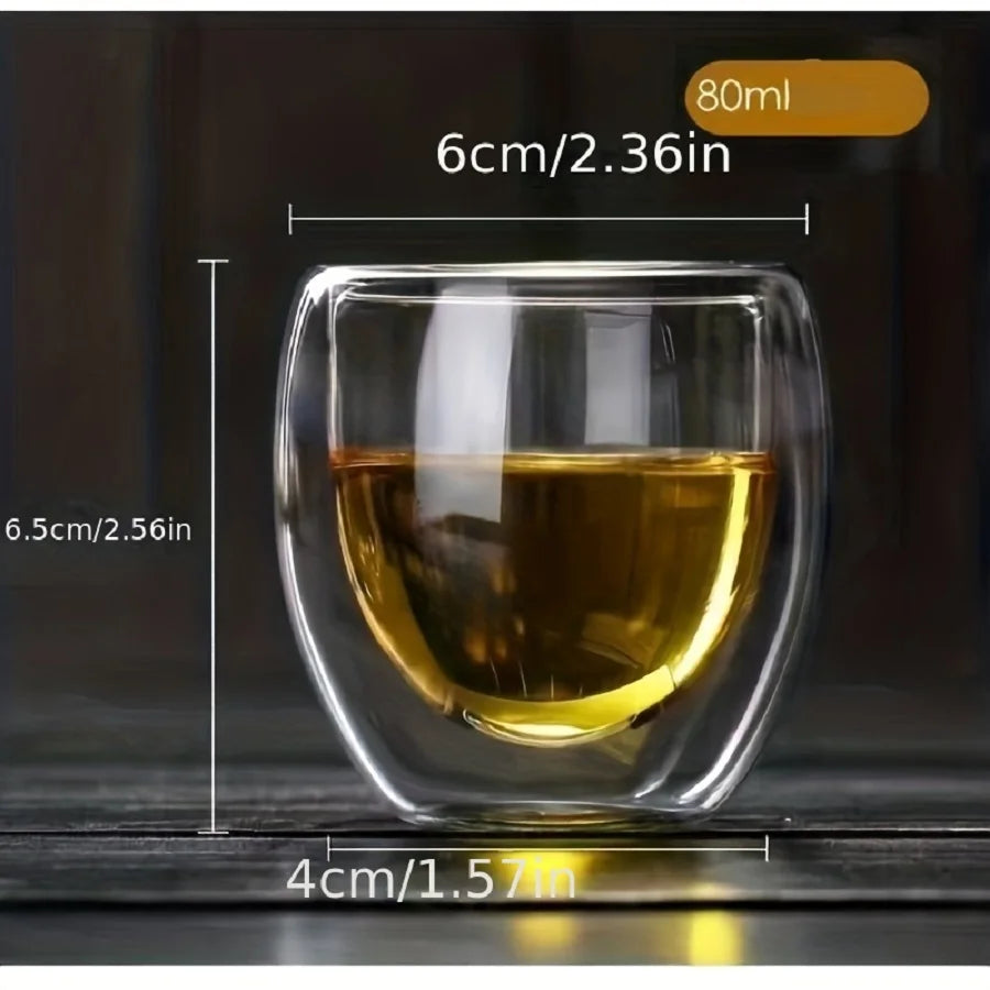 2.7 Oz Double Wall Glass Coffee Mugs Set of 6,Glass Coffee Espresso Cups,Clear Glass Coffee Mugs,for Latte,Tea,Milk,Cappuccino