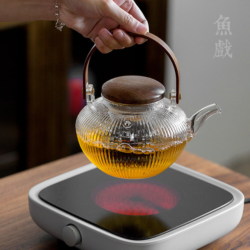 Hammer-patterned glass kettle for household use, thickened, high-temperature resistant, heating, electric ceramic stove kettle, single kettle open flame kettle